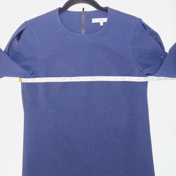 Tibi Structured Crepe Navy Blue Shift Dress Long Studded Sleeves Mini Cocktail 2 - Picture 8 of 14